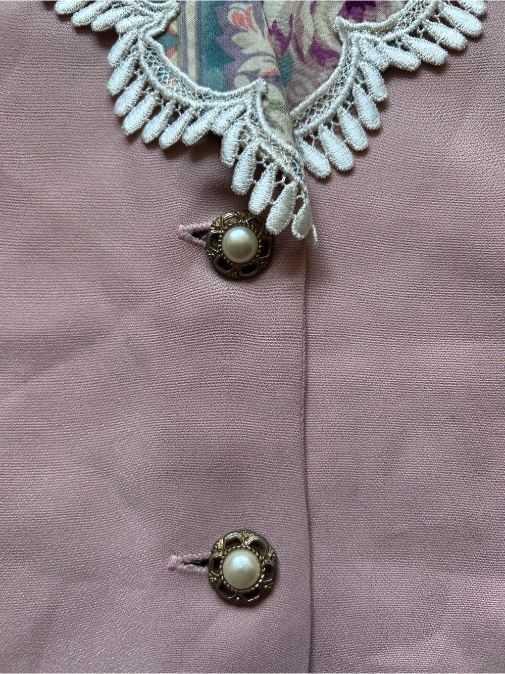 True Vintage Pink Floral-Trim Women's Blouse Blazer Jeffrey & Dara Tapestry - Picture 3 of 7